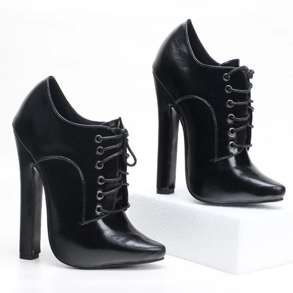 6 Inch High Heel Shoes Lace Up Pointy Toe Unisex Fetishheels Vintage Drag Queen Pump