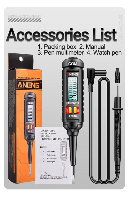 ANENG A3010 Pen-Type Multimeter 4000 Counts Digital True-RMS Backlight Multi Meter Auto Range Tester LCD Electrician Tester Tool