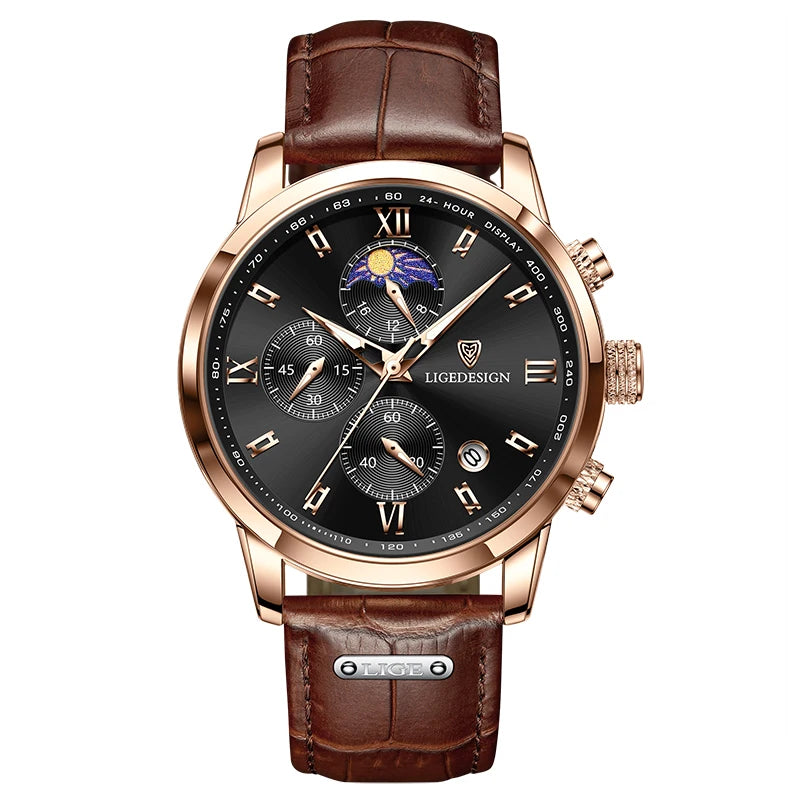 LIGE Casual Men Watch Luxury Leather Waterproof Sport Quartz Wristwatch Chronograph Military Watch for Men Relogio Masculino
