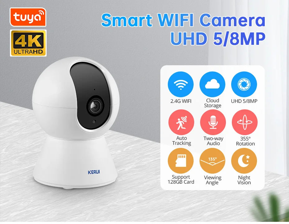 KERUI 5MP 8MP 4K HD Mini WiFi IP Camera Indoor Wireless Security Home CCTV Surveillance Camera With Tuya Smart Auto Tracking
