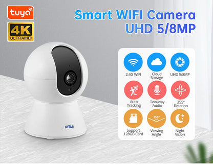 KERUI 5MP 8MP 4K HD Mini WiFi IP Camera Indoor Wireless Security Home CCTV Surveillance Camera With Tuya Smart Auto Tracking