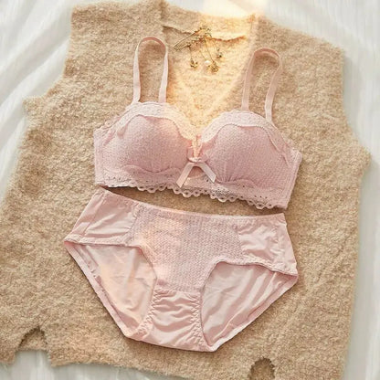 YEMOMO Lace Sexy Bra Set Padded Push Up Small Bust Lift Shaping Half Cup Concealed Bottom Intimate Underwear Set for Women  S-XL
