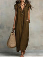 2026 Summer Women Boho Cotton Linen Maxi Dress Solid Color Ruffle V Neck Sleeveless Loose Long Dresses With Pockets Casual Beach