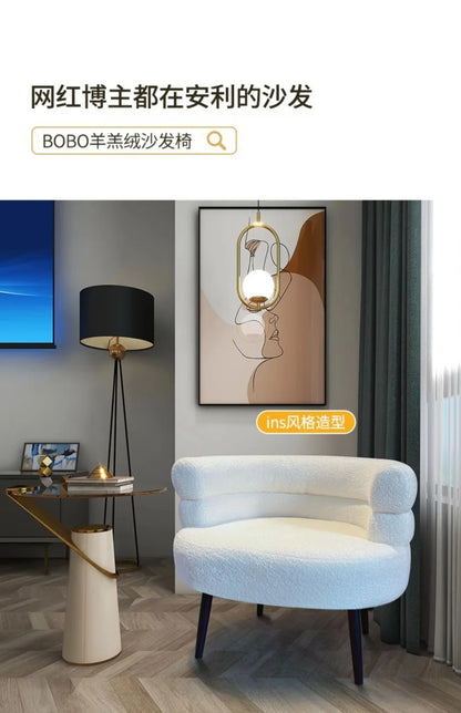 Lazy Sofa Makeup Chair with Lamb Fleece Living Room Light Luxury Balcony Leisure Chair for Comfortable Seating