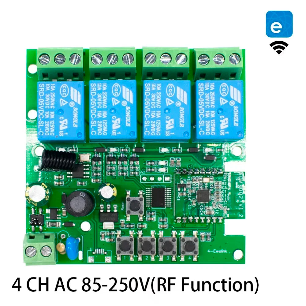 Tuya / Ewelink 4CH WiFi / Zigbee Smart Relay Switch Module 4 Channel AC DC 7-32V 85-250V RF433 Receiver for Alexa Google Home