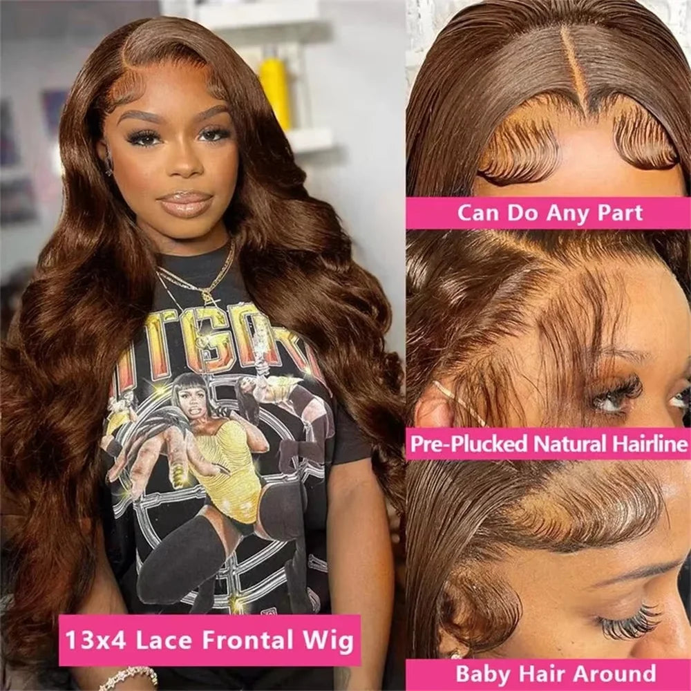 13x6 Chocolate Brown HD Lace Front Human Hair Wigs Body Wave Human Hair Wig 46 Inch 200Density Colored Human Hair Wigs For Women