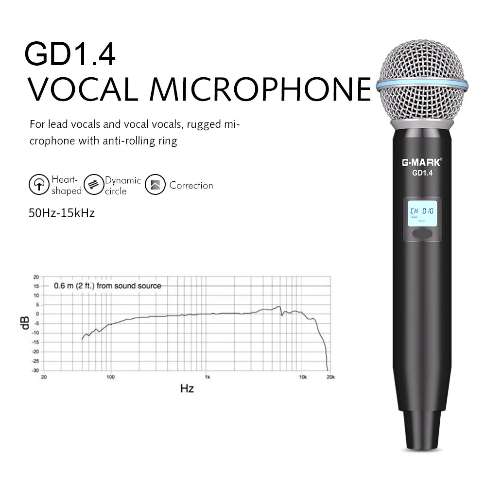 Microphone Wireless G-MARK GD1.4 Professional UHF System Handheld Mic For Stage Speech Wedding Show Band Home Party Church