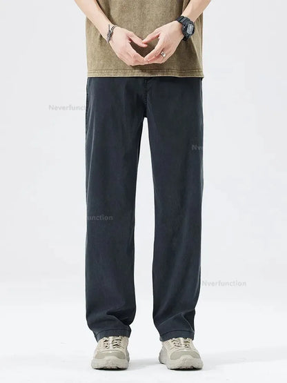 Ultra Thin Baggy Jeans Men's Summer New in Lyocell Soft Breathable Straight Trousers Elastic Waist Casual Blue Gray Wide Pants