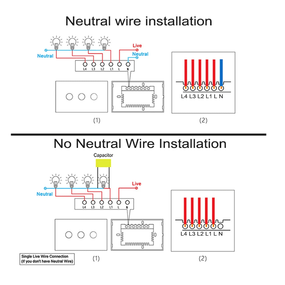 Wifi smart switch Suitable for EWelink App Bluetooth RF Alexa Google voice control No neutral wire Install Touch light switch