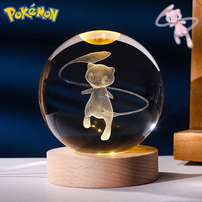 6CM Pokemon 3D Crystal Ball Figure Toy Anime Gengar Rayquaza Pikachu Lugia Vaporeon Glass Ball Model Night Light Room Decoration