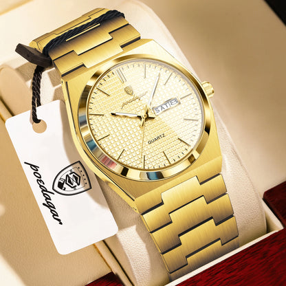 POEDAGAR Trendy Casual Man Watch Luminous Waterproof Stainless Steel Classic Men Wristwatch Date Week Men's Quartz Watches Reloj