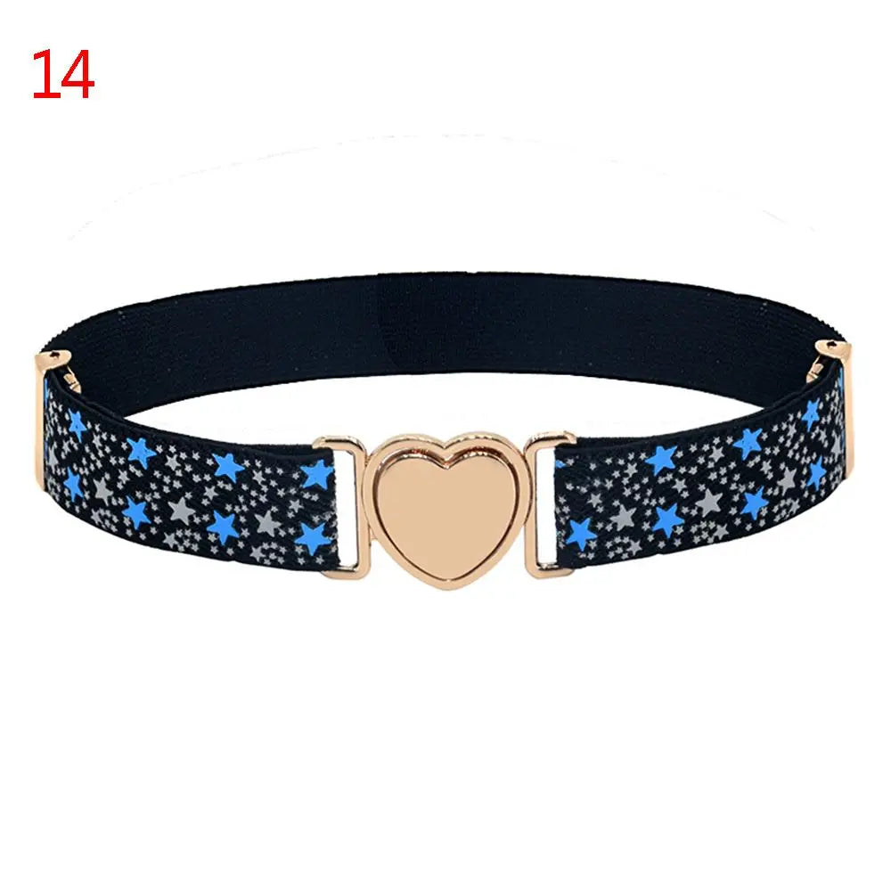 2022 Children Stretch Belts Girls Multicolor Adjustable Elastic Waist Belts with Heart Shape Buckle Waistband Accessories