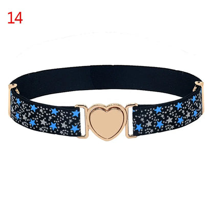 2022 Children Stretch Belts Girls Multicolor Adjustable Elastic Waist Belts with Heart Shape Buckle Waistband Accessories