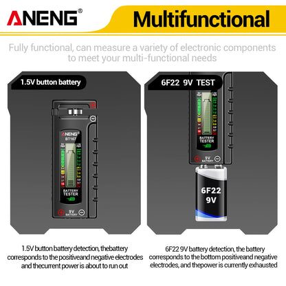 ANENG BT167 household battery level tester does not require power supply to measure D/C/AA/AAA/9V/button battery level detector