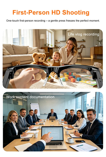 Semi-frame 1200W Pixel Camera Glasses with AI Voice Translation Smart Bluetooth Features Includes 3 Lense Travel Office