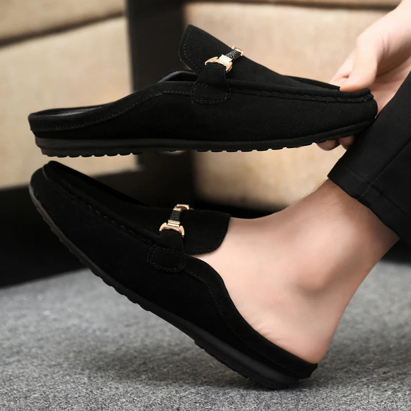 Fashion Red Men's Half Shoes Summer Lightweight Casual Shoes For Men Flat Slippers Comfortable Soft Slip-on Shoes Man Loafers