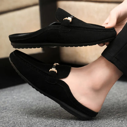 Fashion Red Men's Half Shoes Summer Lightweight Casual Shoes For Men Flat Slippers Comfortable Soft Slip-on Shoes Man Loafers