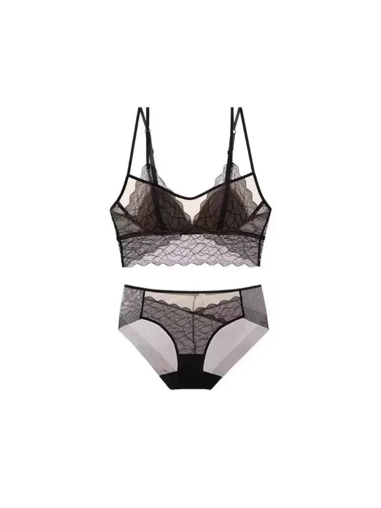 Sexy Lace Bralette No Underwire | French Triangle Cup Bra | Summer Thin Breathable for Women | Slimming Strappy Back Lingerie