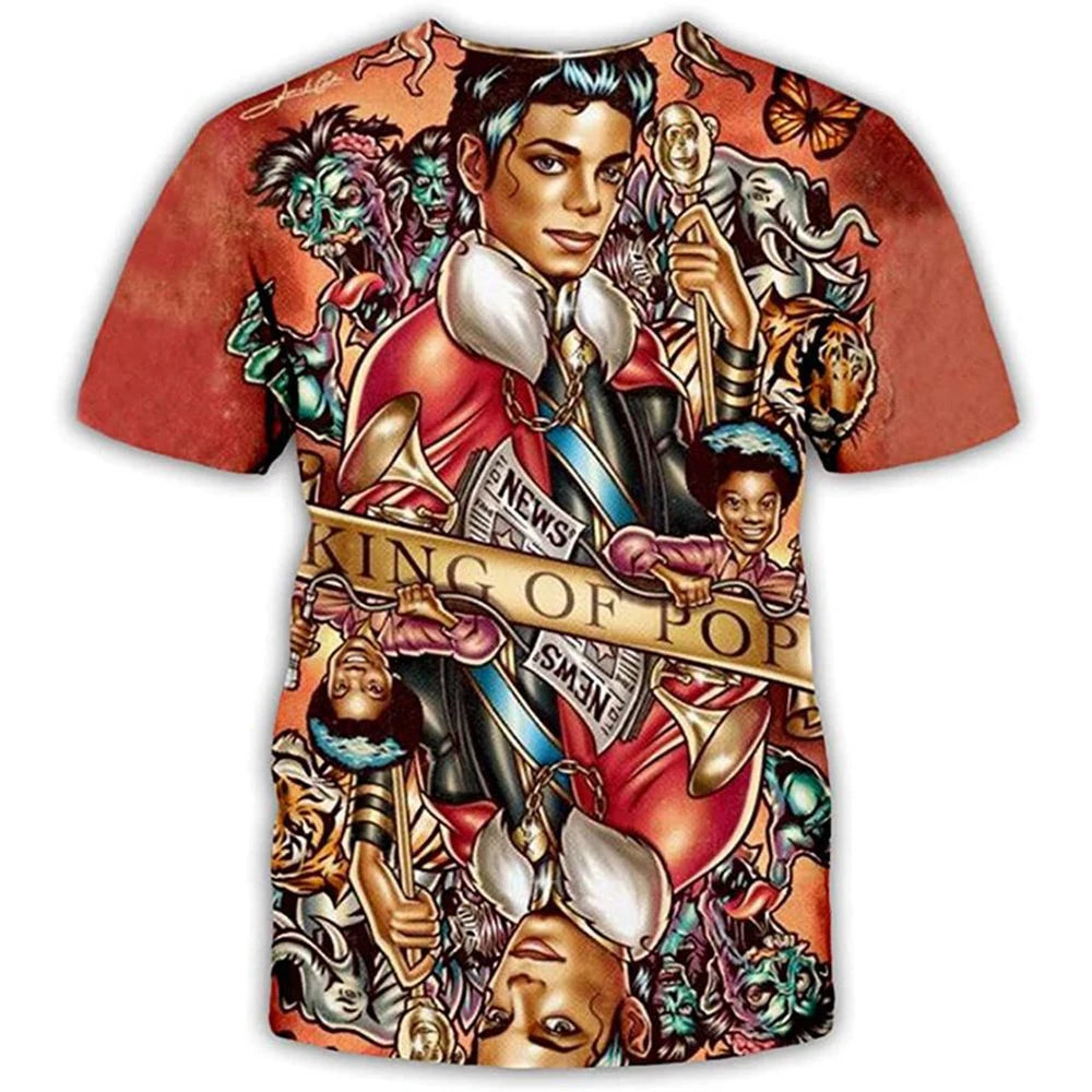 Summer Fashion Hip Hop Artist Print Retro Cool Casual Men's Harajuku Street Style Short-Sleeve Stylish Quick-Drying Breathable
