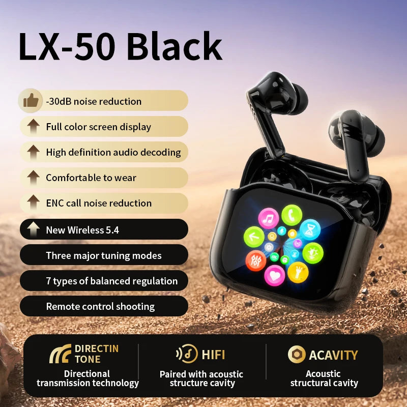 AI Translator Bluetooth Earbuds, LCD Touch Screen TWS Headset with Noise Reduction & Noise Canceling, Wireless Travel Headphones