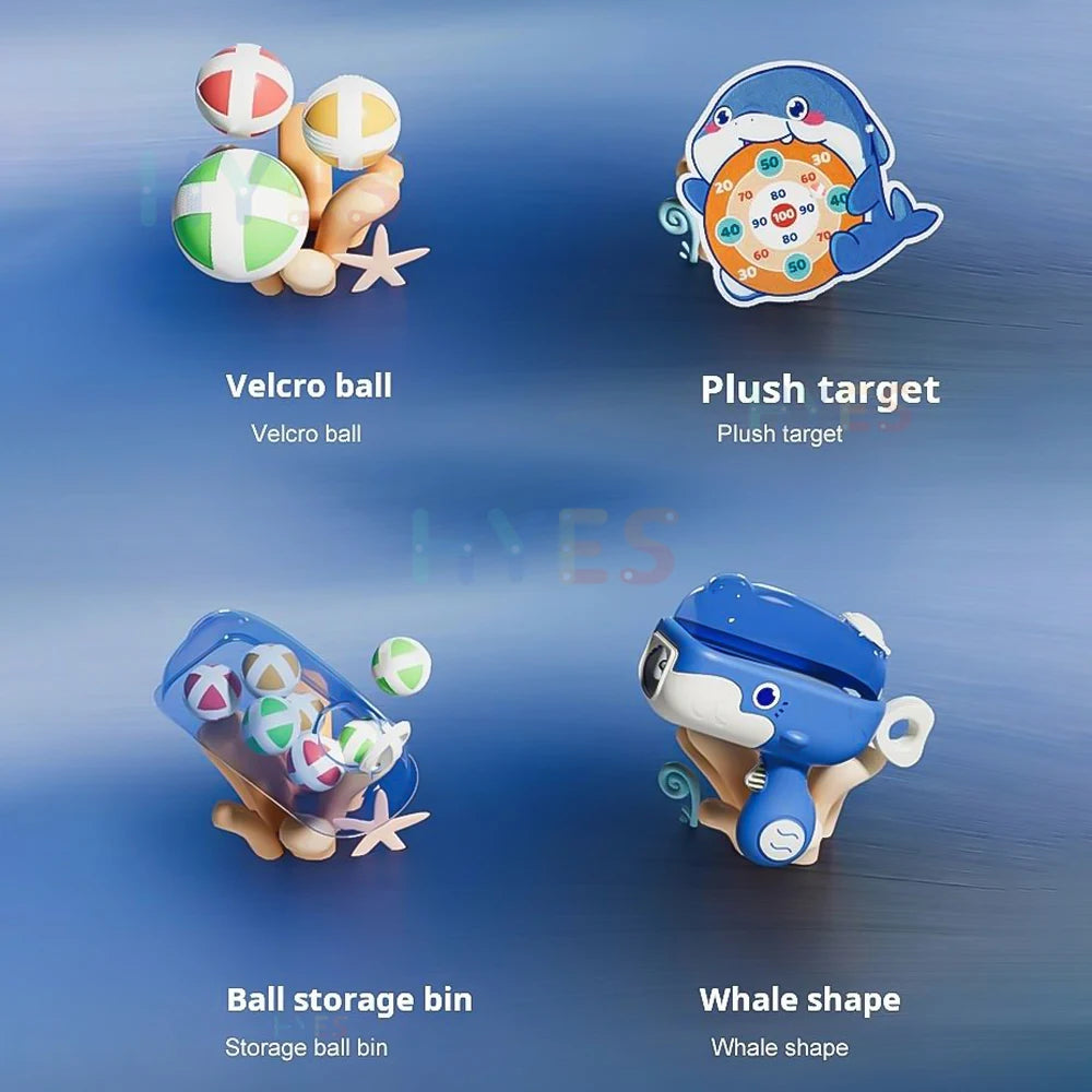 Whale Sticky Ball Throw Toy Set Kids Shooting Ball Gun Dart Board Target Soft Bullet Outdoor Indoor Game Gifts For Girsl Boys