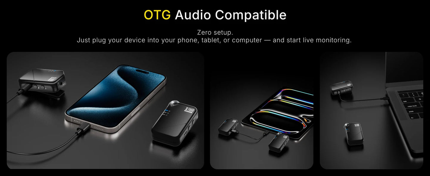 XTUGAJ02s Wireless in Ear Monitor System 2.4G Mini Stereo IEM System Low Latency One Transmitter More Receiver Stage Singer Band