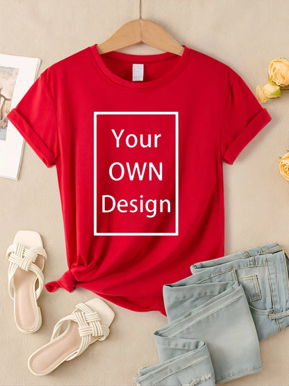 Summer Custom Womens T-Shirts DIY Logo/Graphic Tops Basic Multicolor T Shirt Loose O-Neck Short Sleeve Tees Casual Woman Clothes