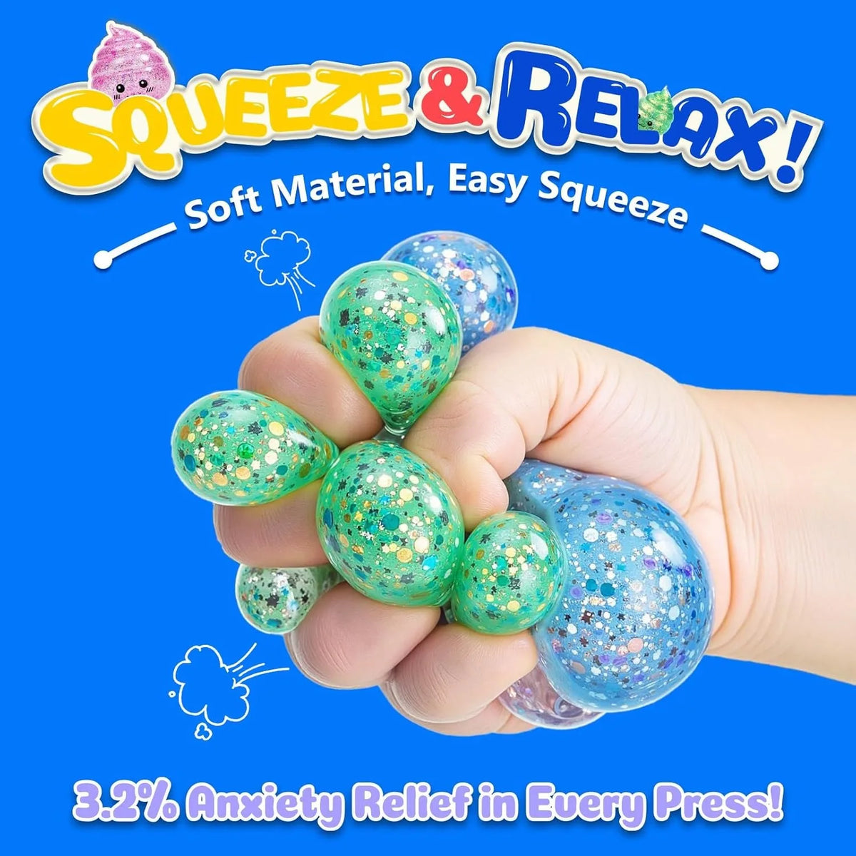 Prank Gift Glitter Funny Stress Ball Squishy Poo Squishies Toys Stretch Squeeze Fidget Novelty Toys for Kids Adults Fool Day