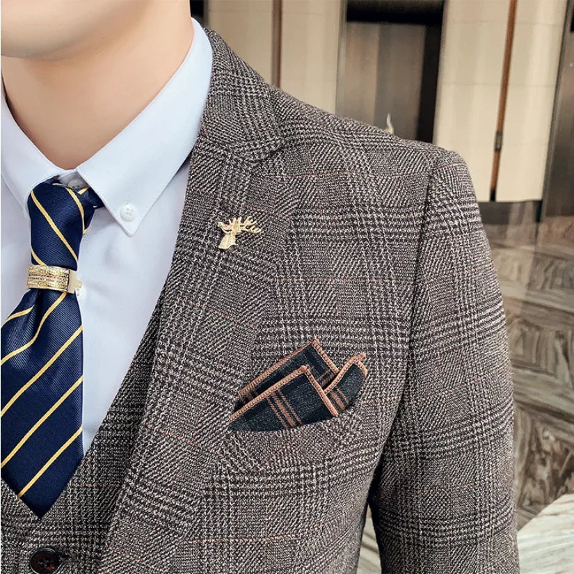 2026 Hemp（Blazer + Vest + Trousers）Suit Man Italian Style Elegant Fashion Business Cotton Linen Casual Slim Gentleman's Formal