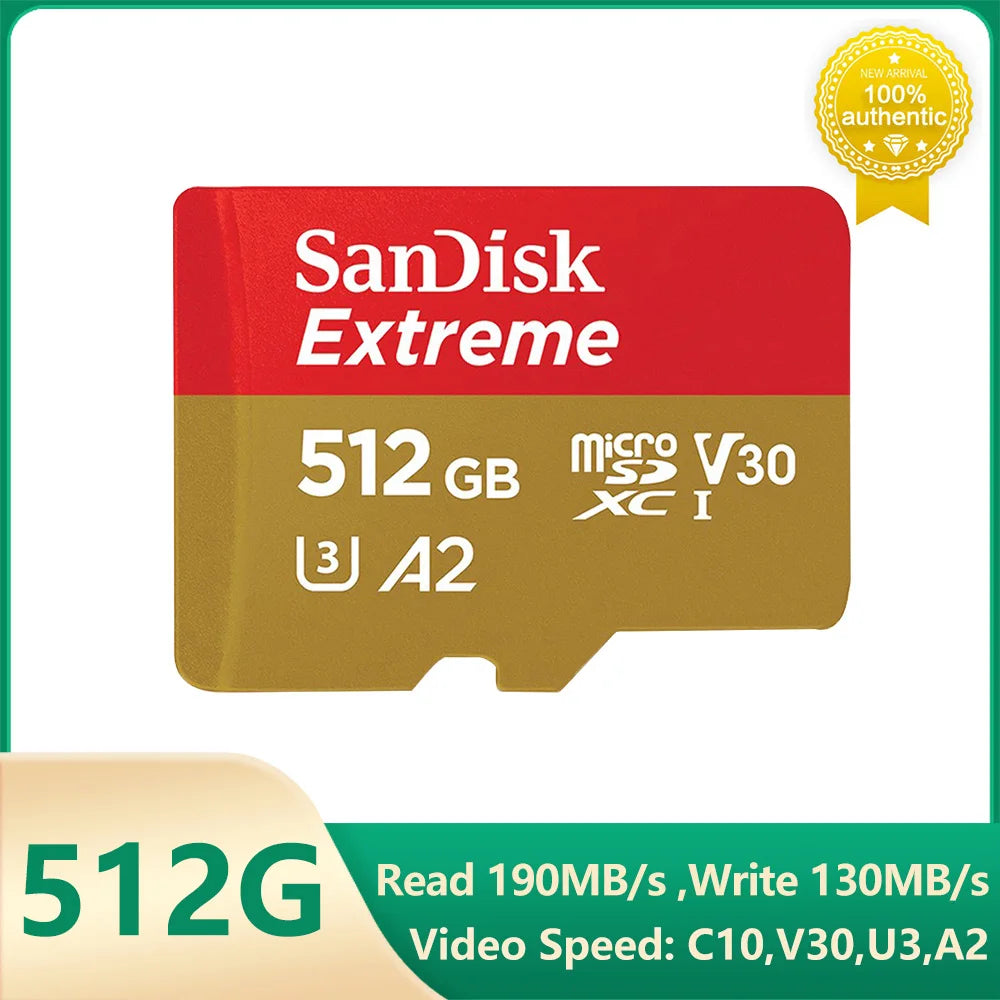 SanDisk V30 Extreme Micro SD Card A2 U3 4K 64GB 128GB 256GB 512GB 1T Memory Card Flash TF for Steam Deck Switch DJI Camera Phone