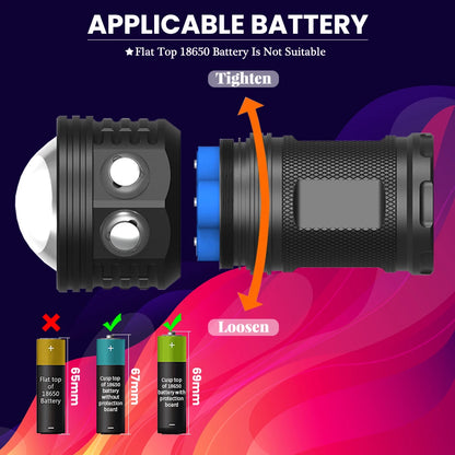 Asafee DRC01 COB LED 6000LM 80M Underwater Diving Flashlight White Red Blue 80° Light 500M Range Torch IPX8 Waterproof Lantern