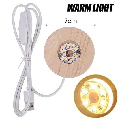 5-8cm Solid Wood LED USB Lamp Holder Display Base Night Light Luminous Bottle Coasters Crystal Ball Glass Ornament Stand Decor