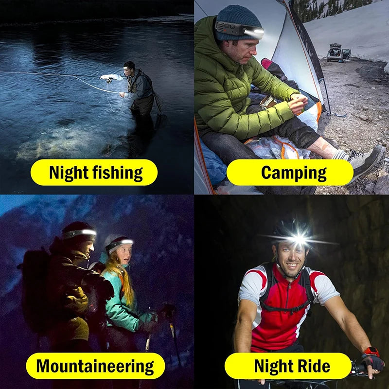 1~5Pack Headlamp USB Rechargeable LED Sensor Flashlight XPE+COB Torch Camping Waterproof Headlight for Fishing Lantern