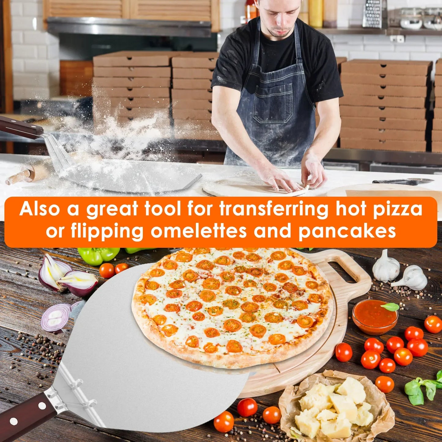 6.5/10/12inch Pizza Shovel Metal Non-Stick Pizza Peel with Wood Handle Cake Lifter Transfer Tray for Homemade Baking Pizza Bread