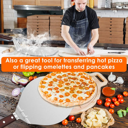 6.5/10/12inch Pizza Shovel Metal Non-Stick Pizza Peel with Wood Handle Cake Lifter Transfer Tray for Homemade Baking Pizza Bread
