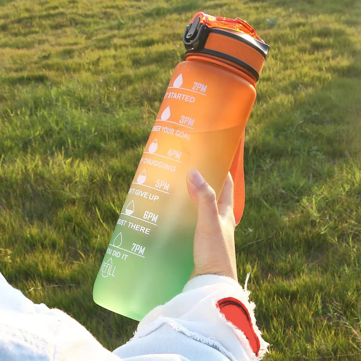 Gradient Color 1000ml Plastic Water Bottle with Straw Leak-Proof Sports Water Bottle for Outdoor Travel Fitness Cycling