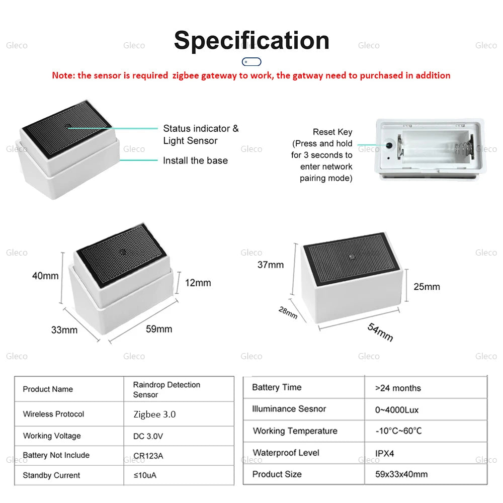 Zigbee 3.0 Rain Sensor Detector Rain Drop Sensor Build-in Light Detection APP Real-time Monitor For Smart Home
