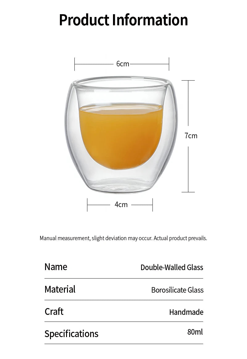 OANKR Double Walled Glass Coffee Mugs 80ML Insulated Layer Coffee Cups Borosilicate Glass Espresso Cup for Hot Beverage, Tea