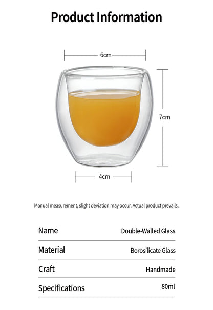 OANKR Double Walled Glass Coffee Mugs 80ML Insulated Layer Coffee Cups Borosilicate Glass Espresso Cup for Hot Beverage, Tea