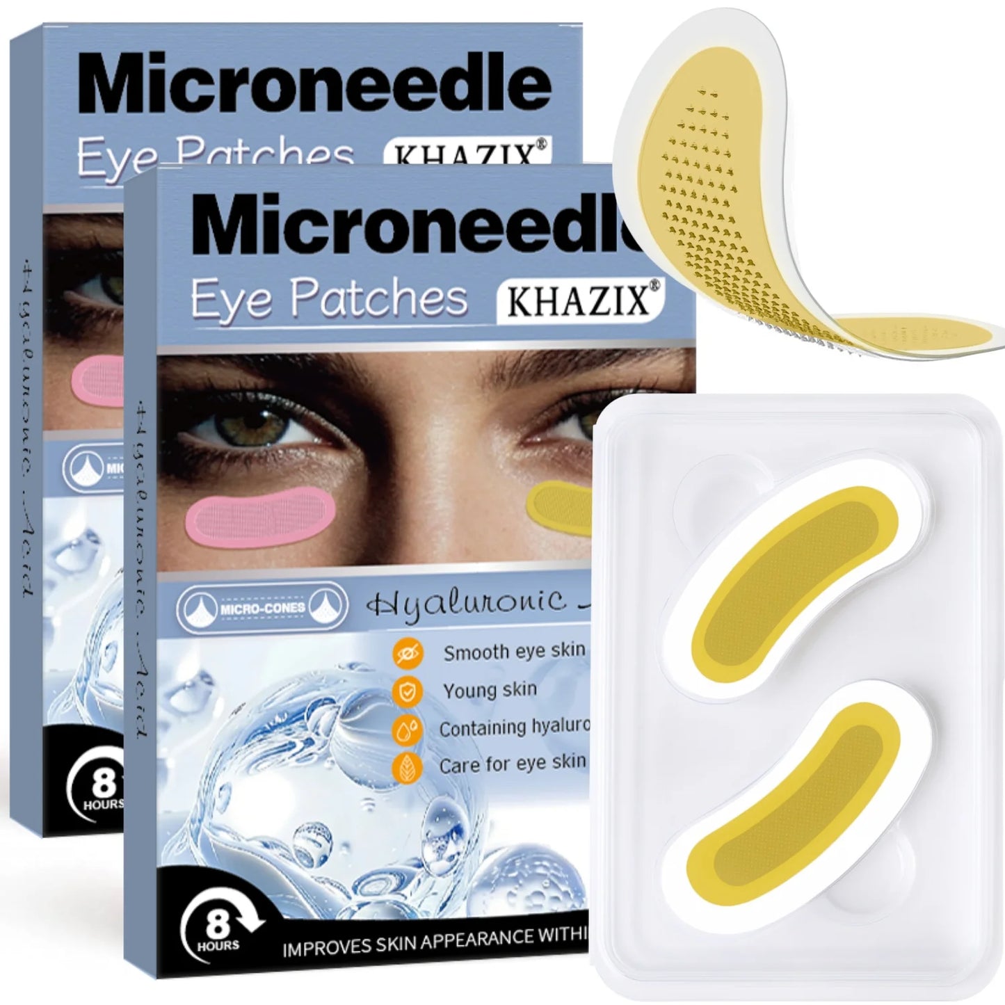 Retinol Microneedle Eye Patches with Hyaluronic Acid & Firming Peptides,for Forehead, Eye Area, Crow's Feet & Smile Lines,1Pair.