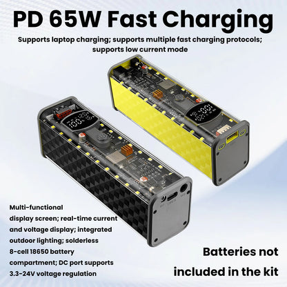 PD65W 45W Super Fast Charging DIY Power Bank Case Weld-Free 8-Cell 18650 Battery Storage Box Daul USB Type C Output