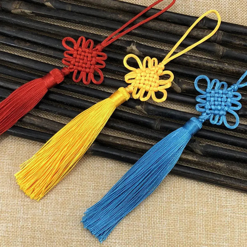 2Pcs Tassel Fringe Handmade Silk Floss Chinese Knot Tassel Bangs Flower Tassel for DIY Craft Door Car Handing Home Decor