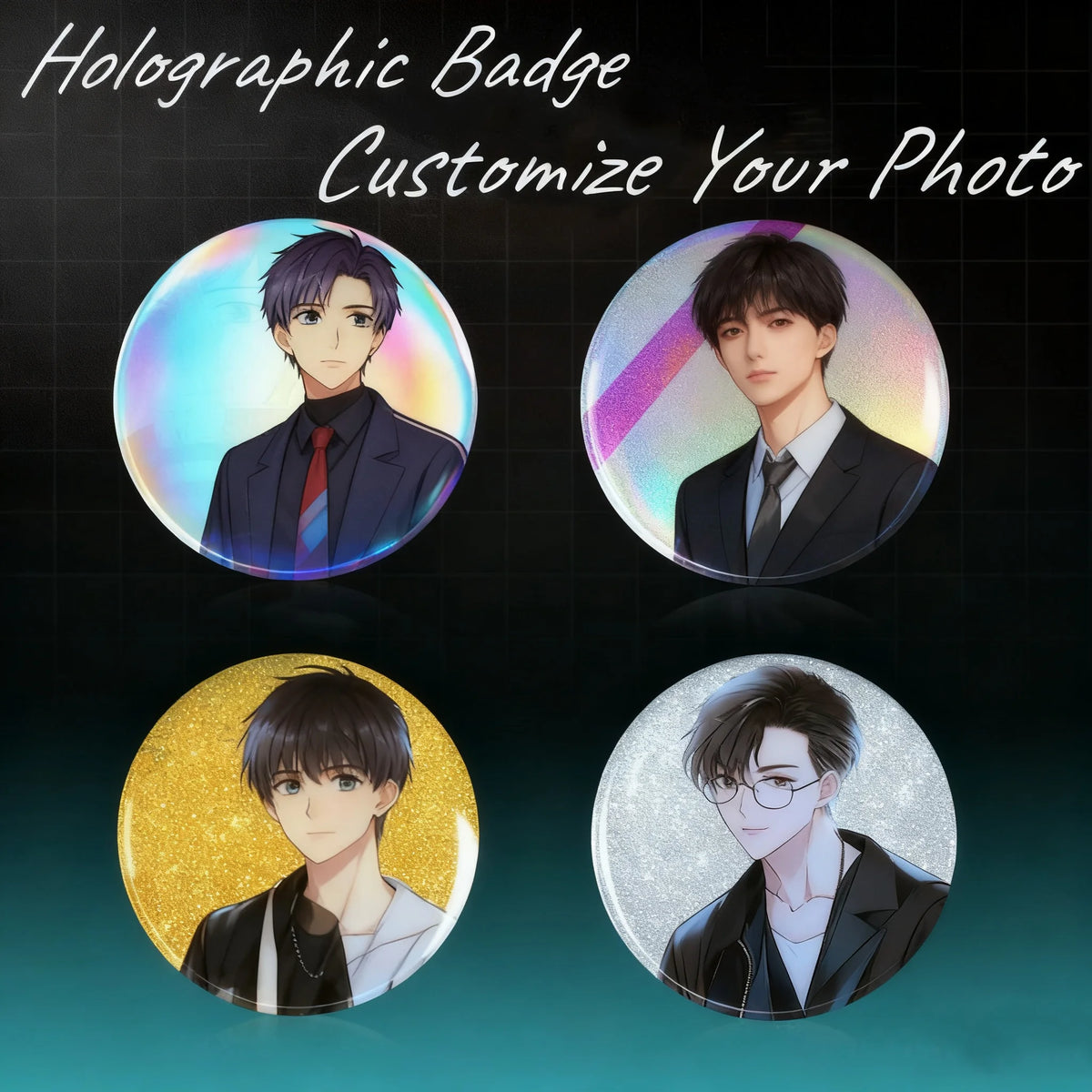 Custom Holographic Shiny Glitter Silver/Gold Badge Pin Button 58mm Tinplate PET Print Personalized Customize Gift Wedding Favor