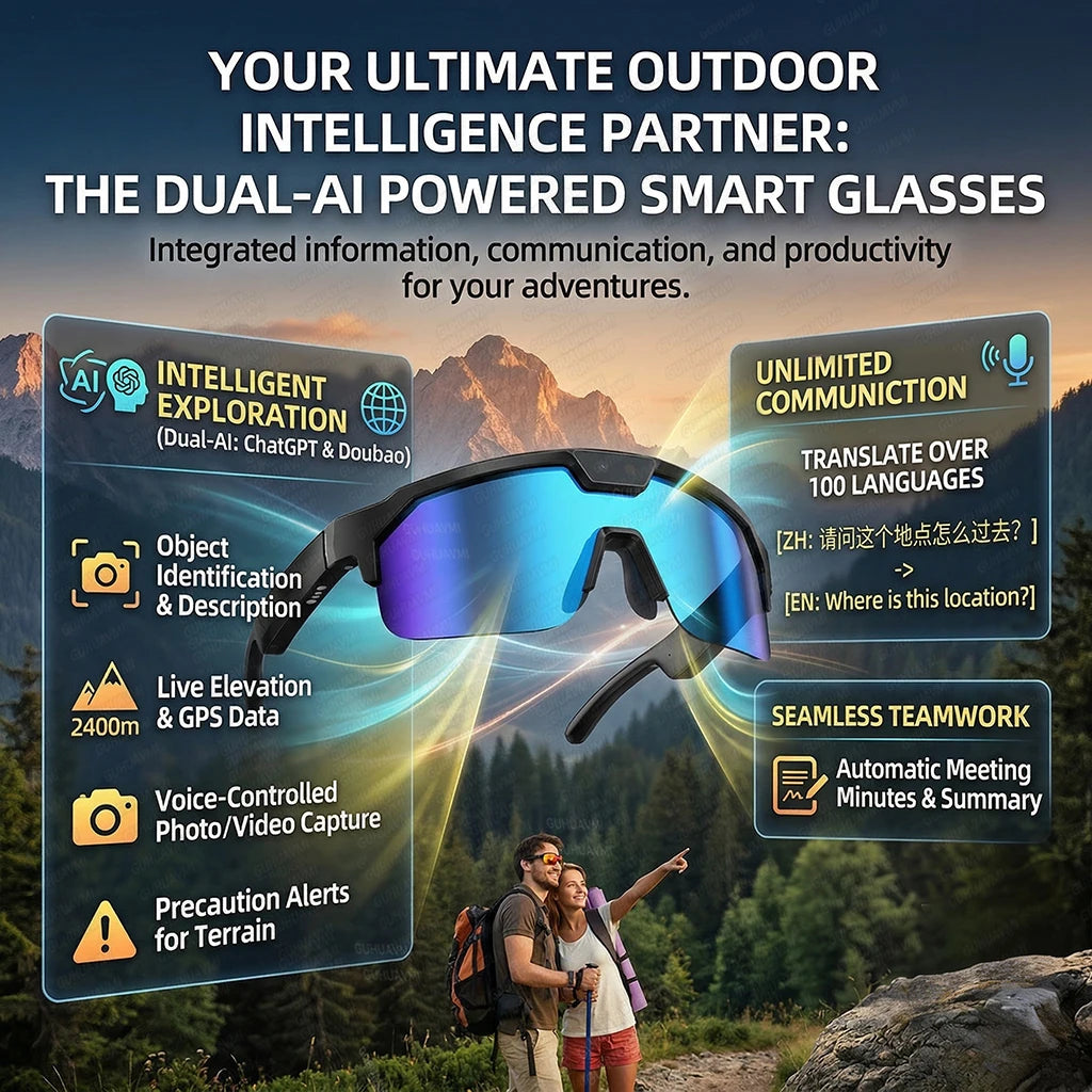 2026New AI Smart Glasses ChatGPT 1200P Camera 30MP Anti-shake Cycling Video&Photo Sport Sunglasses DualMic 4GB Windproof Goggles