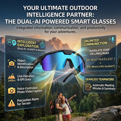 2026New AI Smart Glasses ChatGPT 1200P Camera 30MP Anti-shake Cycling Video&Photo Sport Sunglasses DualMic 4GB Windproof Goggles