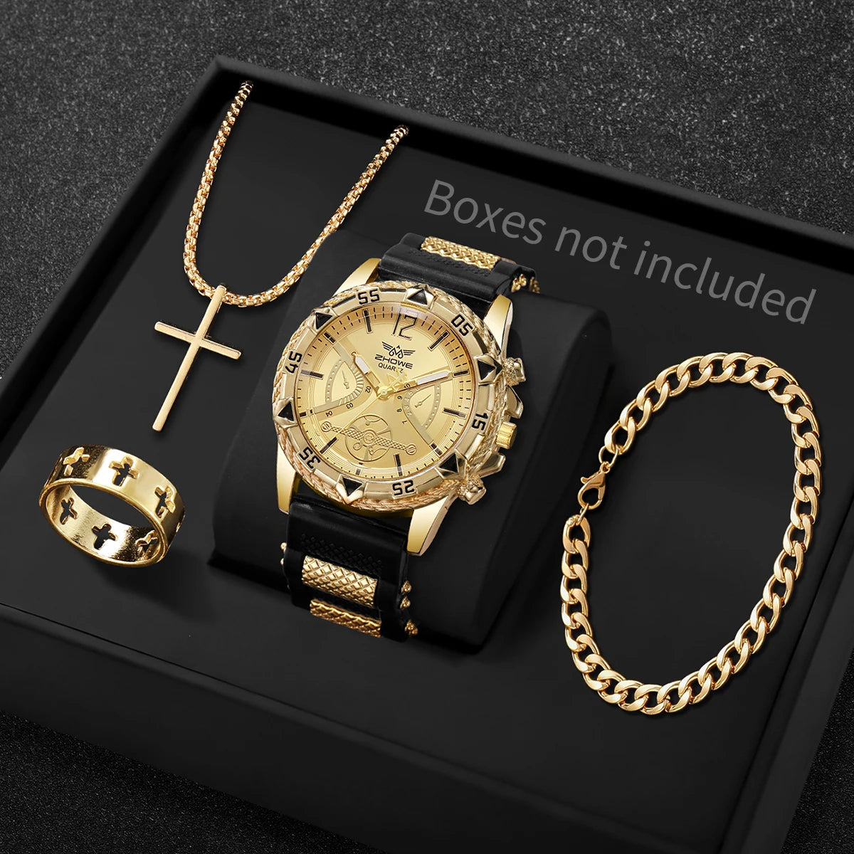 4PCS Fashion Silicone Strap Men Sports Watches Luxury Mens Business Watches Jewelry Set Reloj Hombre (Without Box)