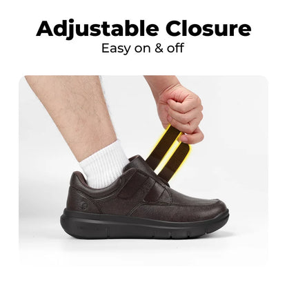Men'S Wide Walking Shoes Hook And Loop Comfortable Leather Business Shoes Orthopedic Diabetic Shoes For Swollen Feet
