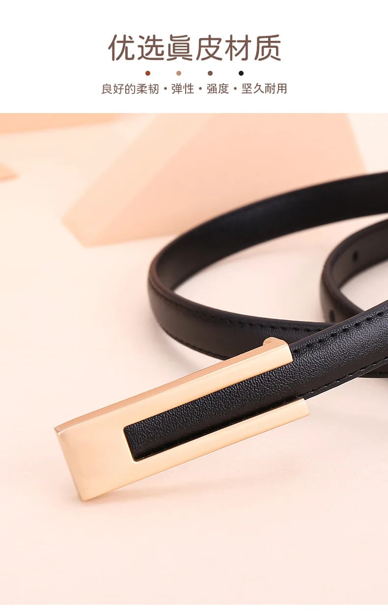 Ladies fashion cowhide leather belt; thin waist belt; versatile decoration; slimming dress; suit accessory; belt for women