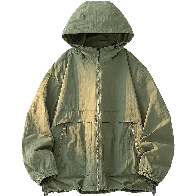 Summer Men's Hooded Sunscreen Jacket UPF50+ Ultra Thin Zipper Pocket Windbreaker Elastic Cuffs Outdoor Hiking Fishing Skin Coats