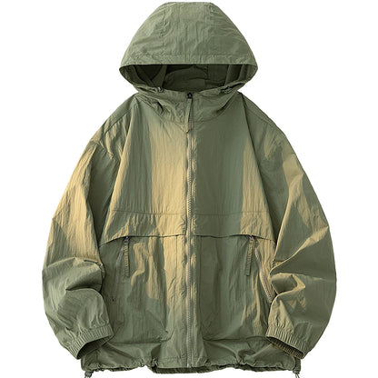 Summer Men's Hooded Sunscreen Jacket UPF50+ Ultra Thin Zipper Pocket Windbreaker Elastic Cuffs Outdoor Hiking Fishing Skin Coats